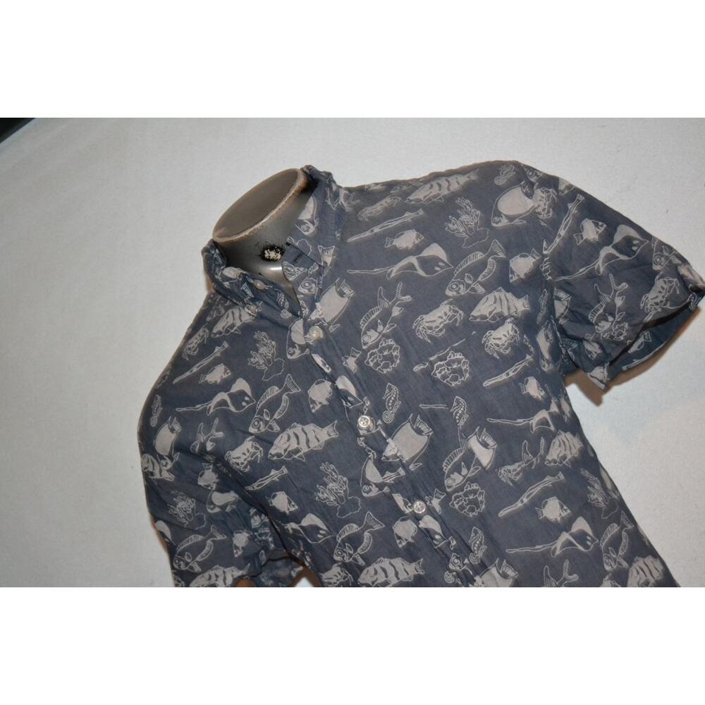 38344 J.Crew Dress Shirt Front Pocket Blue Fish Designs Cotton Size XL Mens - Picture 2 of 6
